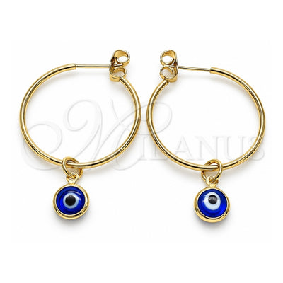 Oro Laminado Medium Hoop, Gold Filled Style Evil Eye Design, Blue Resin Finish, Golden Finish, 02.63.2743.30