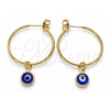 Oro Laminado Medium Hoop, Gold Filled Style Evil Eye Design, Blue Resin Finish, Golden Finish, 02.63.2743.30