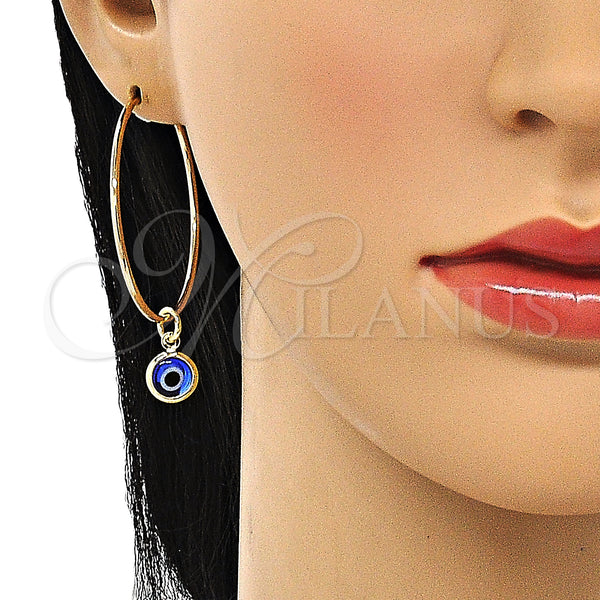 Gold Filled Hoop Earrings — Medium Hoop Evil Eye Design Blue Resin 02.63. — alternate product view — SKU 147972 | Oro Laminado aretes de aro — Medium Hoop Evil Eye diseño Blue Resin 02.63. — SKU 147972