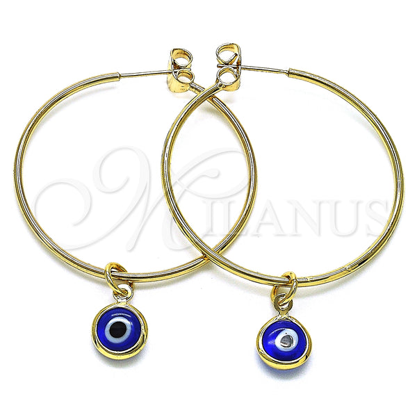 Gold Filled Hoop Earrings — Medium Hoop Evil Eye Design Blue Resin 02.63. — main product view — SKU 147972 | Oro Laminado aretes de aro — Medium Hoop Evil Eye diseño Blue Resin 02.63. — SKU 147972