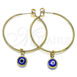 Gold Filled Hoop Earrings — Medium Hoop Evil Eye Design Blue Resin 02.63. — main product view — SKU 147972 | Oro Laminado aretes de aro — Medium Hoop Evil Eye diseño Blue Resin 02.63. — SKU 147972