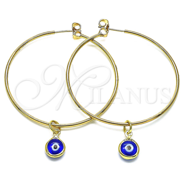 Gold Filled Hoop Earrings — Large Hoop Evil Eye Design Blue Resin 02.63. — main product view — SKU 147973 | Oro Laminado aretes de aro — Large Hoop Evil Eye diseño Blue Resin 02.63. — SKU 147973