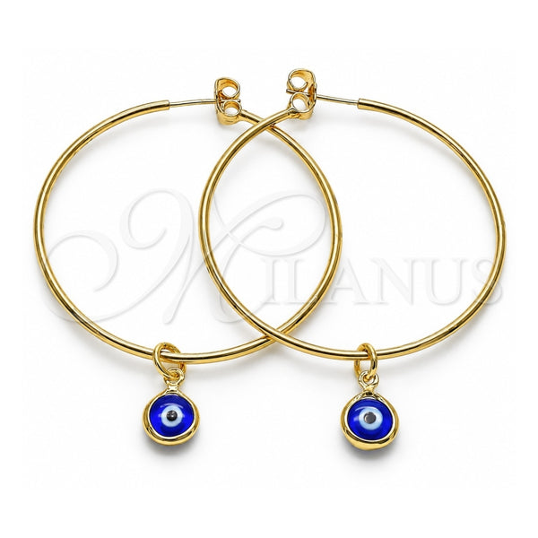 Oro Laminado Large Hoop, Gold Filled Style Evil Eye Design, Blue Resin Finish, Golden Finish, 02.63.2743.50