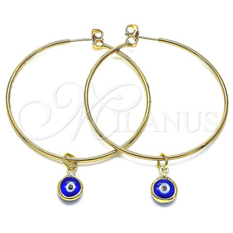Oro Laminado Large Hoop, Gold Filled Style Evil Eye Design, Blue Resin Finish, Golden Finish, 02.63.2743.50