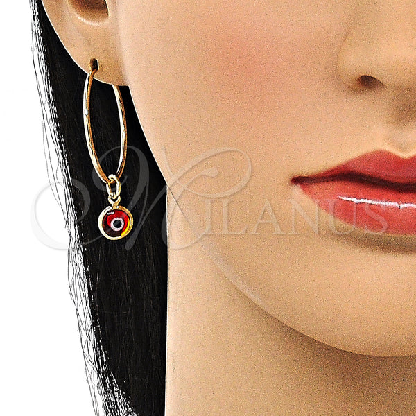 Gold Filled Hoop Earrings — Medium Hoop Evil Eye Design Red Resin 02.63. — alternate product view — SKU 147974 | Oro Laminado aretes de aro — Medium Hoop Evil Eye diseño Red Resin 02.63. — SKU 147974