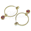 Oro Laminado Medium Hoop, Gold Filled Style Evil Eye Design, Red Resin Finish, Golden Finish, 02.63.2743.1.30