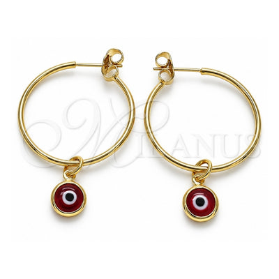Oro Laminado Medium Hoop, Gold Filled Style Evil Eye Design, Red Resin Finish, Golden Finish, 02.63.2743.1.30