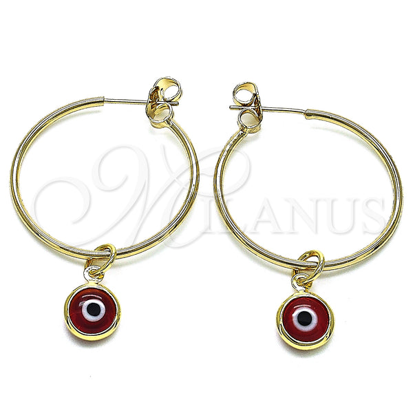 Gold Filled Hoop Earrings — Medium Hoop Evil Eye Design Red Resin 02.63. — main product view — SKU 147974 | Oro Laminado aretes de aro — Medium Hoop Evil Eye diseño Red Resin 02.63. — SKU 147974