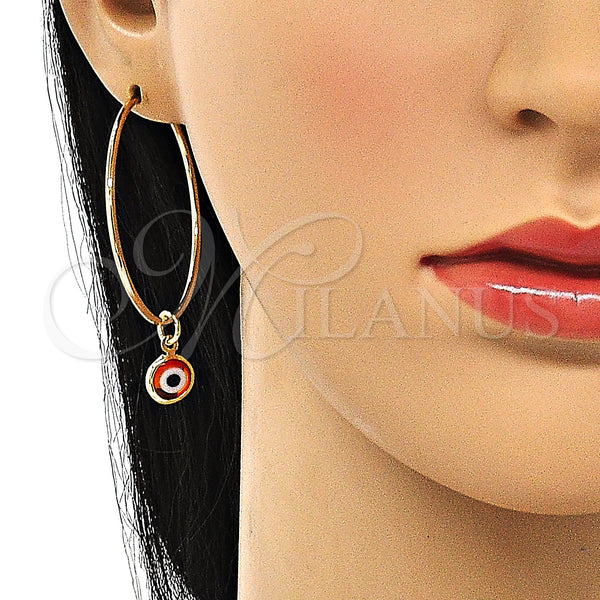 Gold Filled Hoop Earrings — Medium Hoop Evil Eye Design Red Resin 02.63. — alternate product view — SKU 147975 | Oro Laminado aretes de aro — Medium Hoop Evil Eye diseño Red Resin 02.63. — SKU 147975