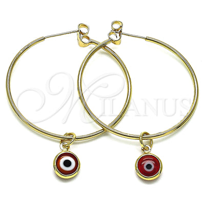 Gold Filled Hoop Earrings — Medium Hoop Evil Eye Design Red Resin 02.63. — main product view — SKU 147975 | Oro Laminado aretes de aro — Medium Hoop Evil Eye diseño Red Resin 02.63. — SKU 147975