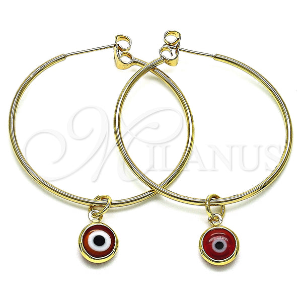 Gold Filled Hoop Earrings — Medium Hoop Evil Eye Design Red Resin 02.63. — main product view — SKU 147975 | Oro Laminado aretes de aro — Medium Hoop Evil Eye diseño Red Resin 02.63. — SKU 147975