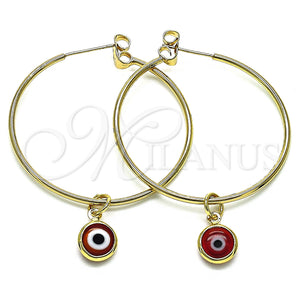 Gold Filled Hoop Earrings — Medium Hoop Evil Eye Design Red Resin 02.63. — main product view — SKU 147975 | Oro Laminado aretes de aro — Medium Hoop Evil Eye diseño Red Resin 02.63. — SKU 147975