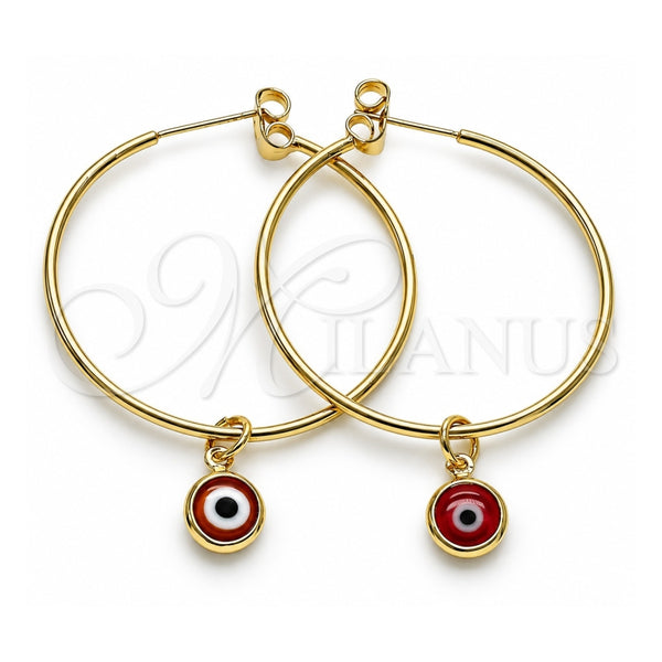 Oro Laminado Medium Hoop, Gold Filled Style Evil Eye Design, Red Resin Finish, Golden Finish, 02.63.2743.1.40