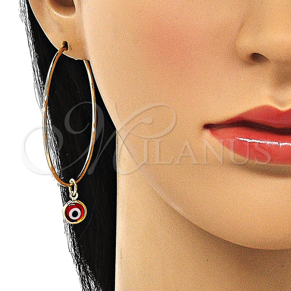 Gold Filled Hoop Earrings — Large Hoop Evil Eye Design Red Resin 02.63. — alternate product view — SKU 147976 | Oro Laminado aretes de aro — Large Hoop Evil Eye diseño Red Resin 02.63. — SKU 147976