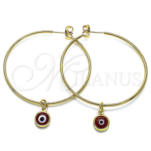Gold Filled Hoop Earrings — Large Hoop Evil Eye Design Red Resin 02.63. — main product view — SKU 147976 | Oro Laminado aretes de aro — Large Hoop Evil Eye diseño Red Resin 02.63. — SKU 147976