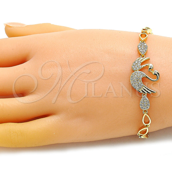 Gold Filled Bracelet — Fancy Bracelet Swan and Teardrop Design with White — alternate product view — SKU 147993 | Oro Laminado brazalete — elegante Bracelet Swan and Teardrop diseño with blanco — SKU 147993