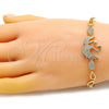 Oro Laminado Fancy Bracelet, Gold Filled Style Swan and Teardrop Design, with White Micro Pave, Polished, Golden Finish, 03.283.0147.07 (05 MM Thickness, 7 Inches Length)