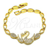 Oro Laminado Fancy Bracelet, Gold Filled Style Swan and Teardrop Design, with White Micro Pave, Polished, Golden Finish, 03.283.0147.07 (05 MM Thickness, 7 Inches Length)