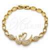 Oro Laminado Fancy Bracelet, Gold Filled Style Swan and Teardrop Design, with White Micro Pave, Polished, Golden Finish, 03.283.0147.07 (05 MM Thickness, 7 Inches Length)