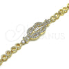 Oro Laminado Fancy Bracelet, Gold Filled Style Baguette Design, with White Cubic Zirconia and White Micro Pave, Polished, Golden Finish, 03.283.0149.07 (06 MM Thickness, 7 Inches Length)