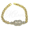 Oro Laminado Fancy Bracelet, Gold Filled Style Baguette Design, with White Cubic Zirconia and White Micro Pave, Polished, Golden Finish, 03.283.0149.07 (06 MM Thickness, 7 Inches Length)