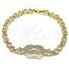 Oro Laminado Fancy Bracelet, Gold Filled Style Baguette Design, with White Cubic Zirconia and White Micro Pave, Polished, Golden Finish, 03.283.0149.07 (06 MM Thickness, 7 Inches Length)