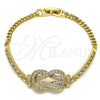 Oro Laminado Fancy Bracelet, Gold Filled Style with White Micro Pave, Polished, Golden Finish, 03.283.0155.07 (04 MM Thickness, 7 Inches Length)
