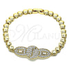 Oro Laminado Fancy Bracelet, Gold Filled Style with White Micro Pave, Polished, Golden Finish, 03.283.0156.07 (06 MM Thickness, 7 Inches Length)