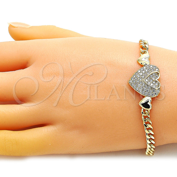 Gold Filled Bracelet — Fancy Bracelet Heart Design with White Micro Pave — alternate product view — SKU 148003 | Oro Laminado brazalete — elegante Bracelet corazón diseño with blanco Micro Pave — SKU 148003