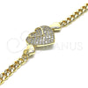 Oro Laminado Fancy Bracelet, Gold Filled Style Heart Design, with White Micro Pave, Polished, Golden Finish, 03.283.0157.07 (05 MM Thickness, 7 Inches Length)