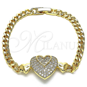 Gold Filled Bracelet — Fancy Bracelet Heart Design with White Micro Pave — main product view — SKU 148003 | Oro Laminado brazalete — elegante Bracelet corazón diseño with blanco Micro Pave — SKU 148003