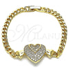 Oro Laminado Fancy Bracelet, Gold Filled Style Heart Design, with White Micro Pave, Polished, Golden Finish, 03.283.0157.07 (05 MM Thickness, 7 Inches Length)