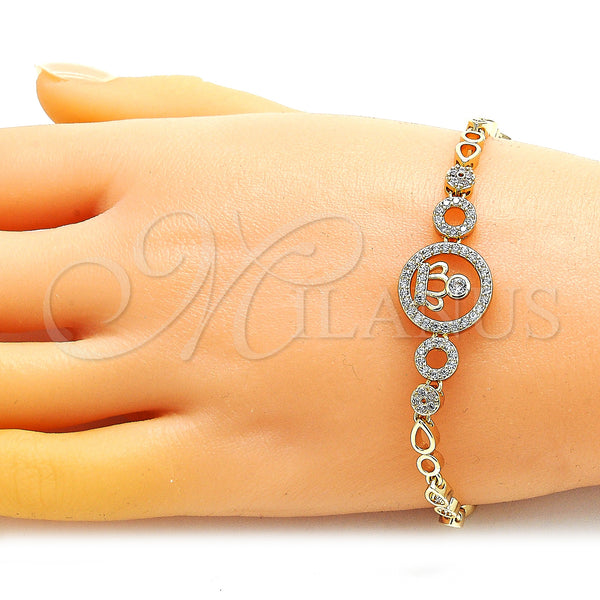 Gold Filled Bracelet — Fancy Bracelet Crown and Teardrop Design with White — alternate product view — SKU 148004 | Oro Laminado brazalete — elegante Bracelet Crown and Teardrop diseño with blanco — SKU 148004