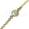 Oro Laminado Fancy Bracelet, Gold Filled Style Crown and Teardrop Design, with White Cubic Zirconia and White Micro Pave, Polished, Golden Finish, 03.283.0158.07 (04 MM Thickness, 7 Inches Length)