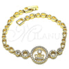Oro Laminado Fancy Bracelet, Gold Filled Style Crown and Teardrop Design, with White Cubic Zirconia and White Micro Pave, Polished, Golden Finish, 03.283.0158.07 (04 MM Thickness, 7 Inches Length)