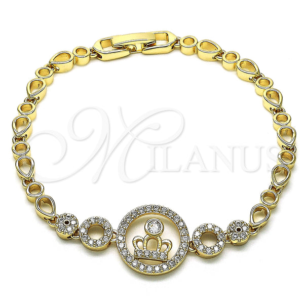 Gold Filled Bracelet — Fancy Bracelet Crown and Teardrop Design with White — main product view — SKU 148004 | Oro Laminado brazalete — elegante Bracelet Crown and Teardrop diseño with blanco — SKU 148004