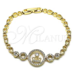 Gold Filled Bracelet — Fancy Bracelet Crown and Teardrop Design with White — main product view — SKU 148004 | Oro Laminado brazalete — elegante Bracelet Crown and Teardrop diseño with blanco — SKU 148004