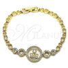 Oro Laminado Fancy Bracelet, Gold Filled Style Crown and Teardrop Design, with White Cubic Zirconia and White Micro Pave, Polished, Golden Finish, 03.283.0158.07 (04 MM Thickness, 7 Inches Length)