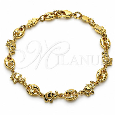 Oro Laminado Fancy Bracelet, Gold Filled Style Elephant and Paperclip Design, Polished, Golden Finish, 03.326.0025.07 (06 MM Thickness, 7 Inches Length)