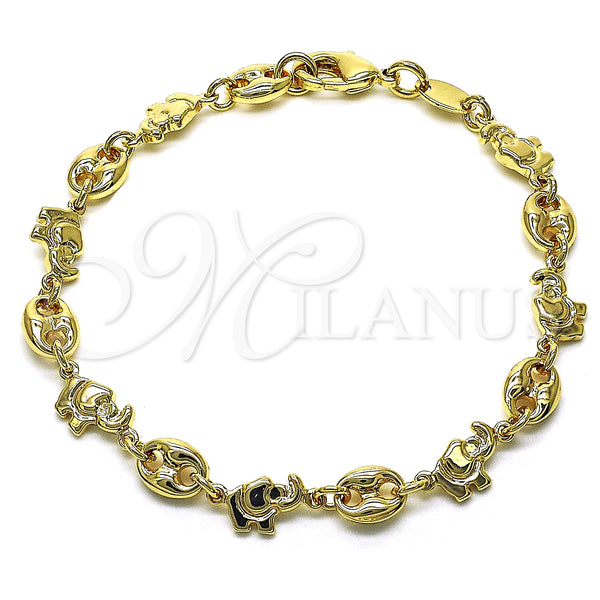Gold Filled Bracelet — Fancy Bracelet Elephant and Paperclip Design Polished 03. — main product view — SKU 148020 | Oro Laminado brazalete — elegante Bracelet Elephant and Paperclip diseño pulido 03. — SKU 148020