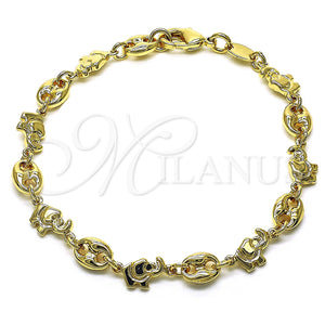 Gold Filled Bracelet — Fancy Bracelet Elephant and Paperclip Design Polished 03. — main product view — SKU 148020 | Oro Laminado brazalete — elegante Bracelet Elephant and Paperclip diseño pulido 03. — SKU 148020