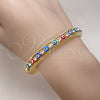 Oro Laminado Individual Bangle, Gold Filled Style Evil Eye Design, with White Crystal, Multicolor Enamel Finish, Golden Finish, 07.380.0001.2.05 (10 MM Thickness, Size 5 (2.50 Diameter))