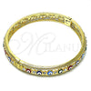 Oro Laminado Individual Bangle, Gold Filled Style Evil Eye Design, with White Crystal, Multicolor Enamel Finish, Golden Finish, 07.380.0001.2.05 (10 MM Thickness, Size 5 (2.50 Diameter))