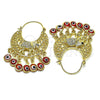 Oro Laminado Long Earring, Gold Filled Style Elephant and Evil Eye Design, with White and Black Crystal, Red Resin Finish, Golden Finish, 02.380.0103
