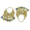 Oro Laminado Long Earring, Gold Filled Style Elephant and Evil Eye Design, with White and Black Crystal, Multicolor Resin Finish, Golden Finish, 02.380.0103.2