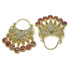 Oro Laminado Long Earring, Gold Filled Style Turtle and Evil Eye Design, with White and Black Crystal, Red Resin Finish, Golden Finish, 02.380.0104