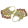 Oro Laminado Long Earring, Gold Filled Style Turtle and Evil Eye Design, with White and Black Crystal, Red Resin Finish, Golden Finish, 02.380.0104
