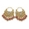 Oro Laminado Long Earring, Gold Filled Style Turtle and Evil Eye Design, with White and Black Crystal, Red Resin Finish, Golden Finish, 02.380.0104
