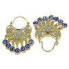 Oro Laminado Long Earring, Gold Filled Style Turtle and Evil Eye Design, with White and Black Crystal, Blue Resin Finish, Golden Finish, 02.380.0104.1