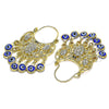 Oro Laminado Long Earring, Gold Filled Style Turtle and Evil Eye Design, with White and Black Crystal, Blue Resin Finish, Golden Finish, 02.380.0104.1
